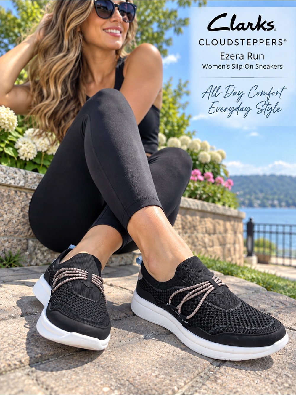 NWOT Clarks Cloudsteppers Ezera Run Women’s 5.5 M Black Slip-On Sneakers